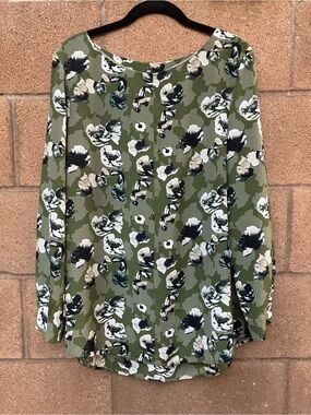 Banana Republic Silk Olive Green Floral Blouse